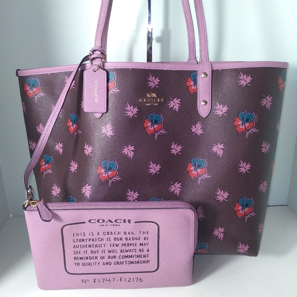 Coach Handbags - Authentic Coach F1747-F12176 Reversible Lavender/Brown Wild Flower City Tote